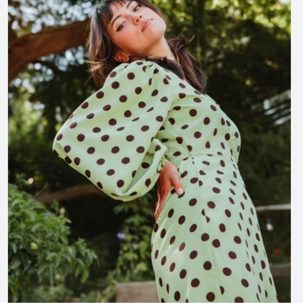 Glamorous mini wrap dress long puff sleeve Polka Dot mint green combo new w tag
